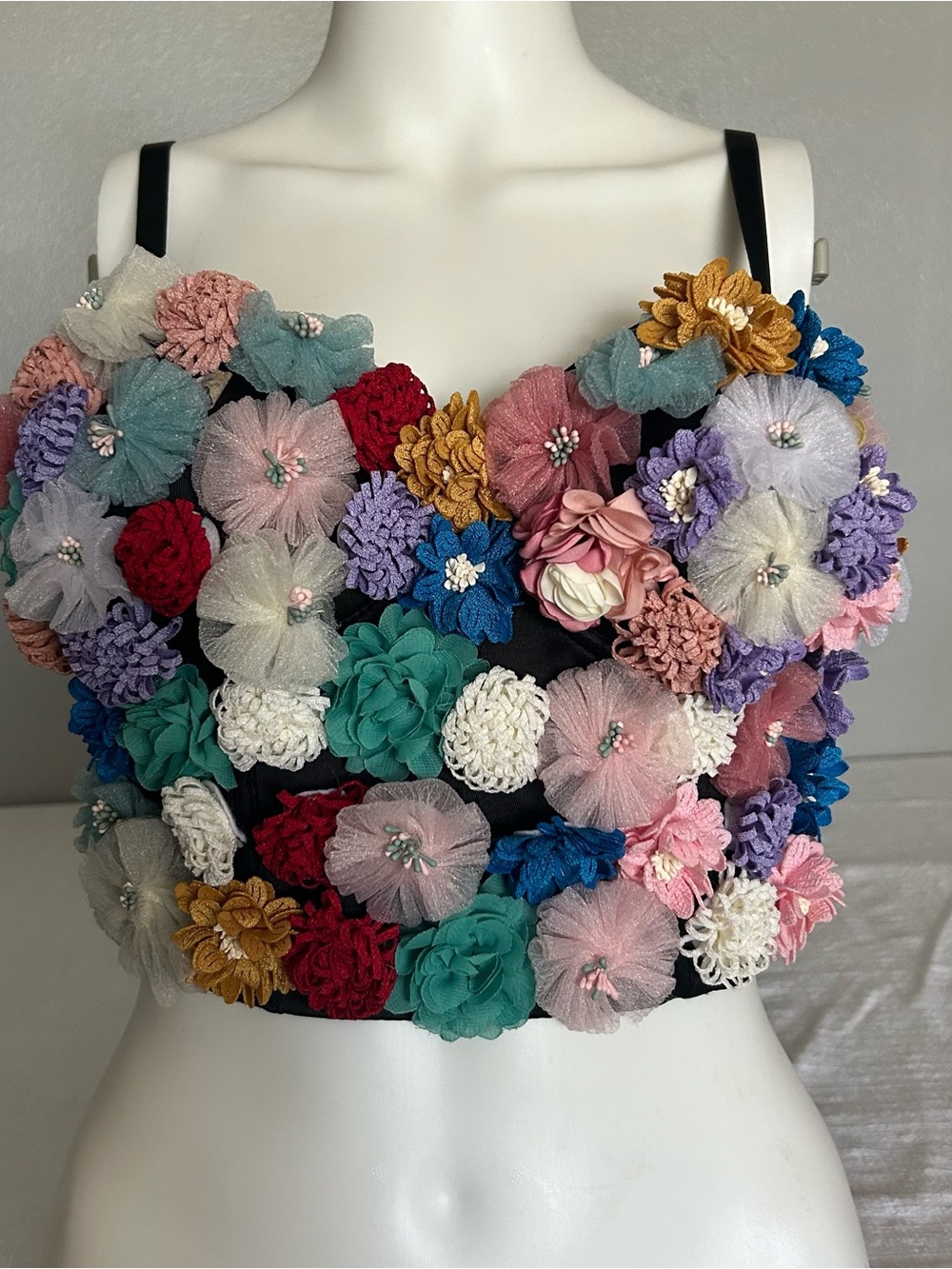 NWT L'ATISTE by Amy Multicolor 3D Floral Applique Bustier Corset Top 34/75